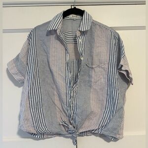 Madewell Blue and White Striped Crop Blouse